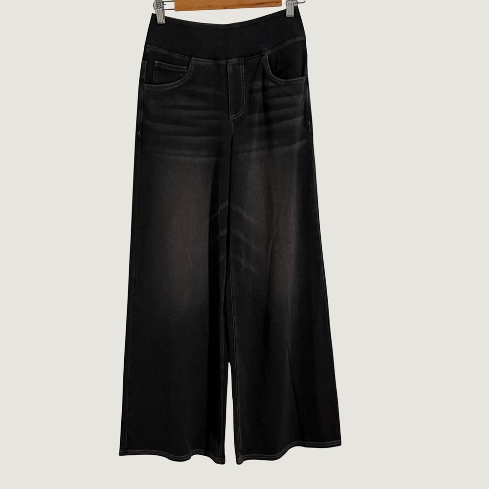 Halara Wide Leg Jeans Women Small Black Hi Rise Pull On Stretch Denim Streetwear